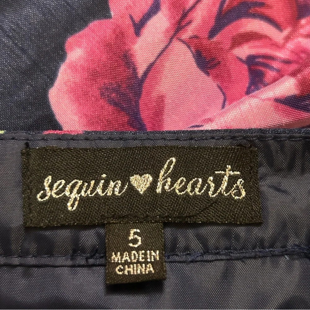 Sequin Hearts Juniors Size 5 Pleated Floral Mini Prom Skirt Blue Pink 3 Layers
